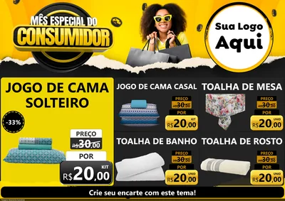 Modelo de Encarte para Encarte A4 Horizontal com o tema Mês Especial do Consumidor para Cama, Mesa e Banho