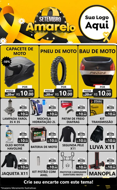 Modelo de Encarte para Encarte Grande com o tema Setembro Amarelo para Moto peças
