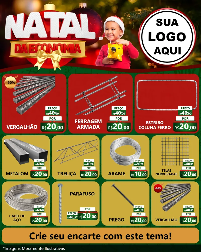 Modelo de Rede Social para Feed Instagram com o tema Natal da Economia para Ferragens
