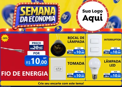Modelo de Encarte para Encarte A4 Horizontal com o tema Semana da Economia para Materiais Elétricos