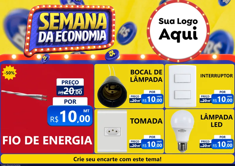 Modelo de Encarte para Encarte A4 Horizontal com o tema Semana da Economia para Materiais Elétricos