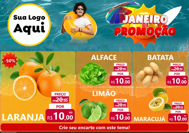 Modelo de Encarte para Encarte A4 Horizontal com o tema Janeiro de Promoção para Hortifrúti
