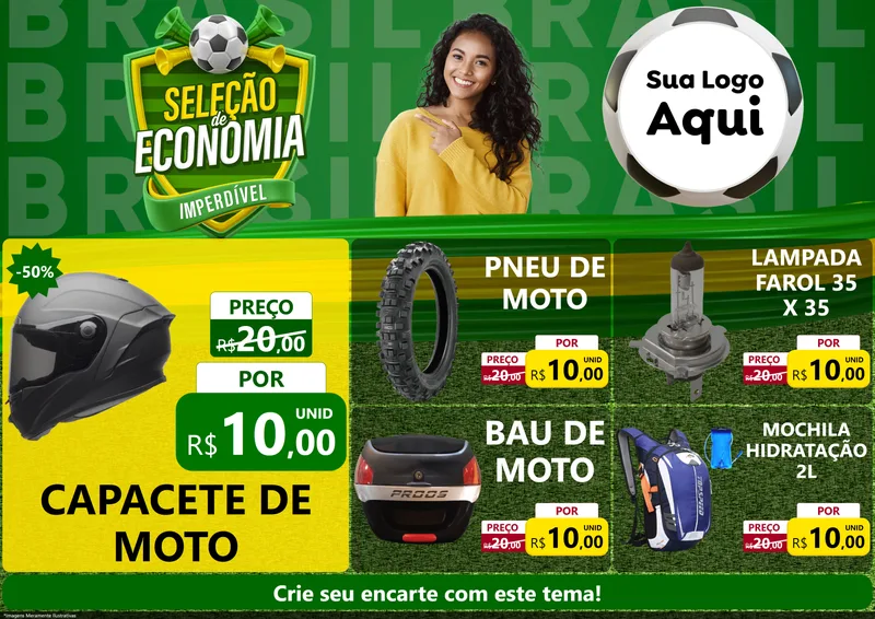 Modelo de Encarte para Encarte A4 Horizontal com o tema Seleção de Economia - Copa para Moto peças