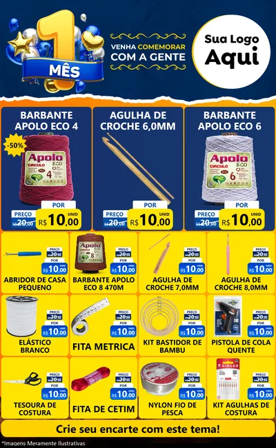 Modelo de Encarte para Encarte Grande com o tema Um Mês de Aniversário para Armarinho e Aviamentos