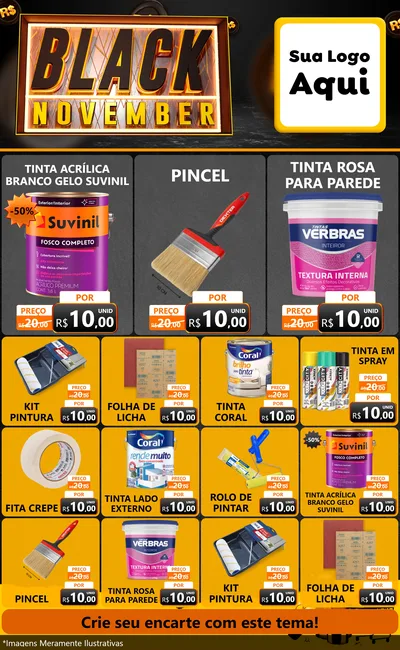 Modelo de Encarte para Encarte Grande com o tema Black November para Tintas e Ferramentas