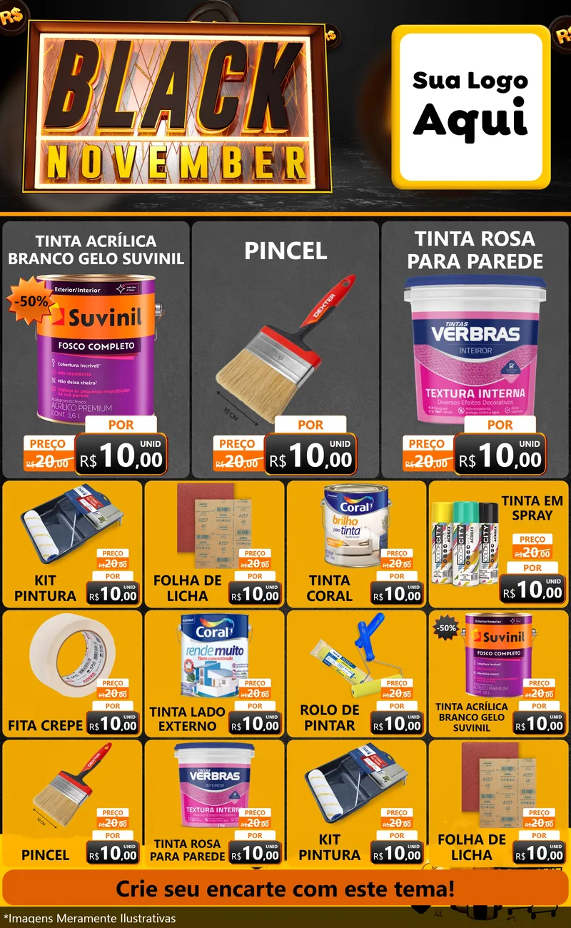 Modelo de Encarte para Encarte Grande com o tema Black November para Tintas e Ferramentas