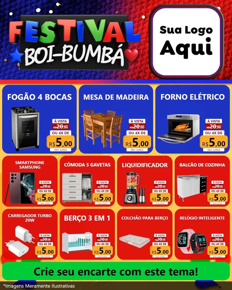 Modelo de Rede Social para Feed Instagram com o tema Festival Boi-Bumbá para Móveis e Eletro