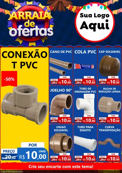 Modelo de Encarte para Encarte A4 Vertical com o tema Arraiá de Ofertas para Tubos e conexões