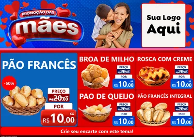 Modelo de Encarte para Encarte A4 Horizontal com o tema Promoção das Mães para Padaria
