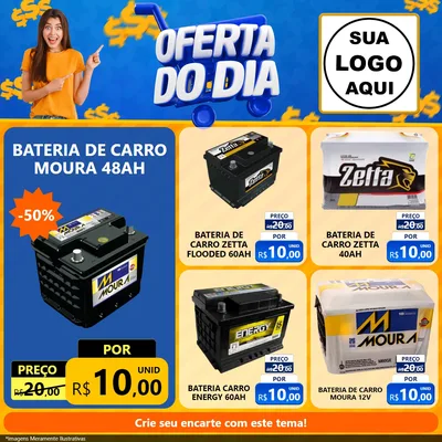 Modelo de Rede Social para Feed Facebook com o tema Oferta do Dia para Baterias Elétricas