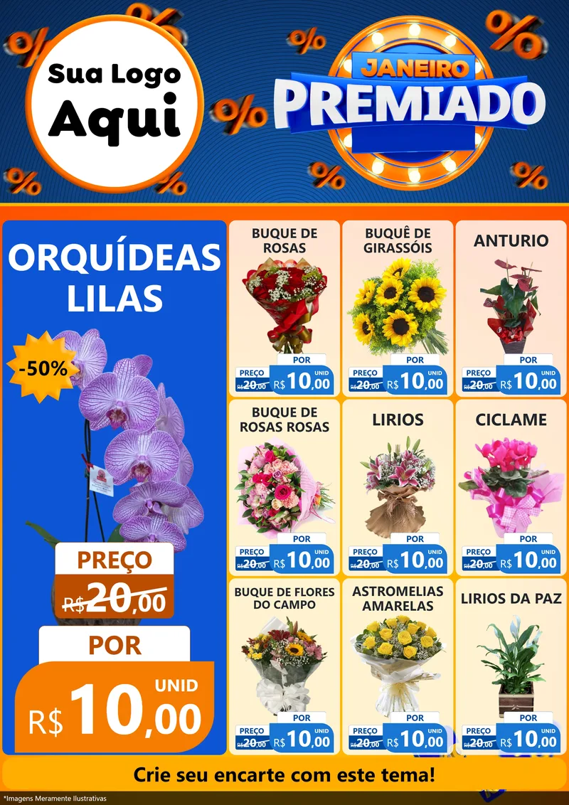 Modelo de Encarte para Encarte A4 Vertical com o tema Janeiro Premiado para Floricultura e jardim