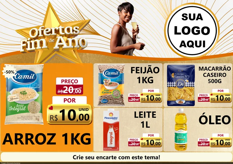 Modelo de Encarte para Encarte A4 Horizontal com o tema Ofertas Fim de Ano para Supermercado