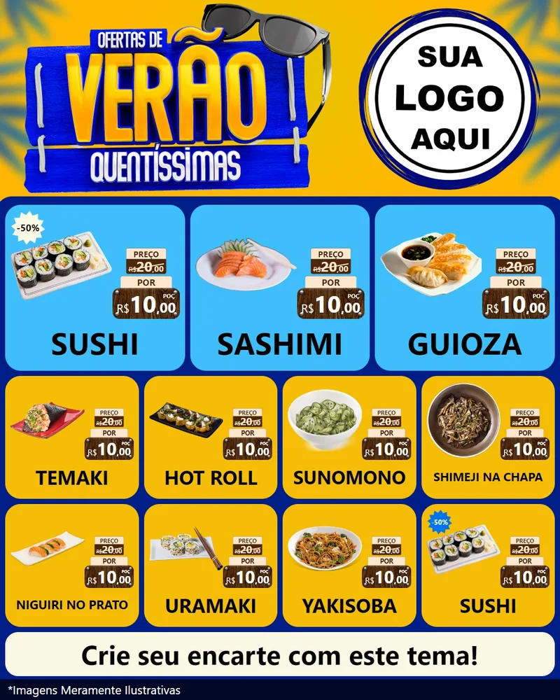Modelo de Rede Social para Feed Instagram com o tema Ofertas de Verão Quentíssimas para Comida japonesa