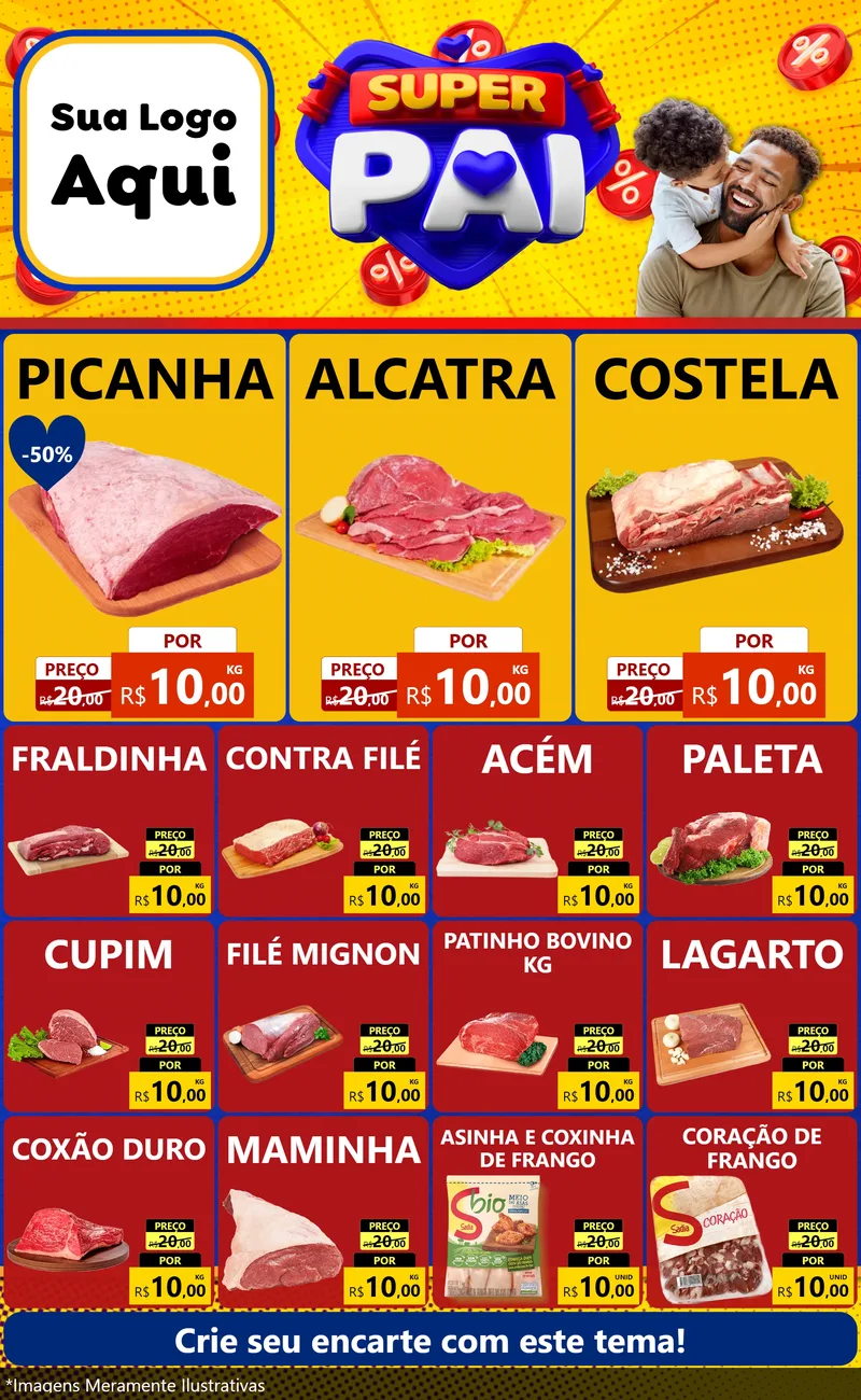 Modelo de Encarte para Encarte Grande com o tema Super Pai para Açougue