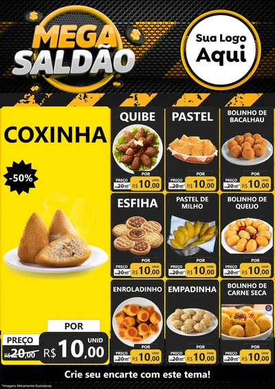Modelo de Encarte para Encarte A4 Vertical com o tema Mega Saldão para Salgadaria