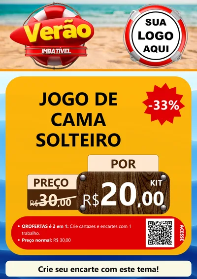 Modelo de Cartaz para Cartaz A4 Vertical com o tema Verão Imbatível para Cama, Mesa e Banho