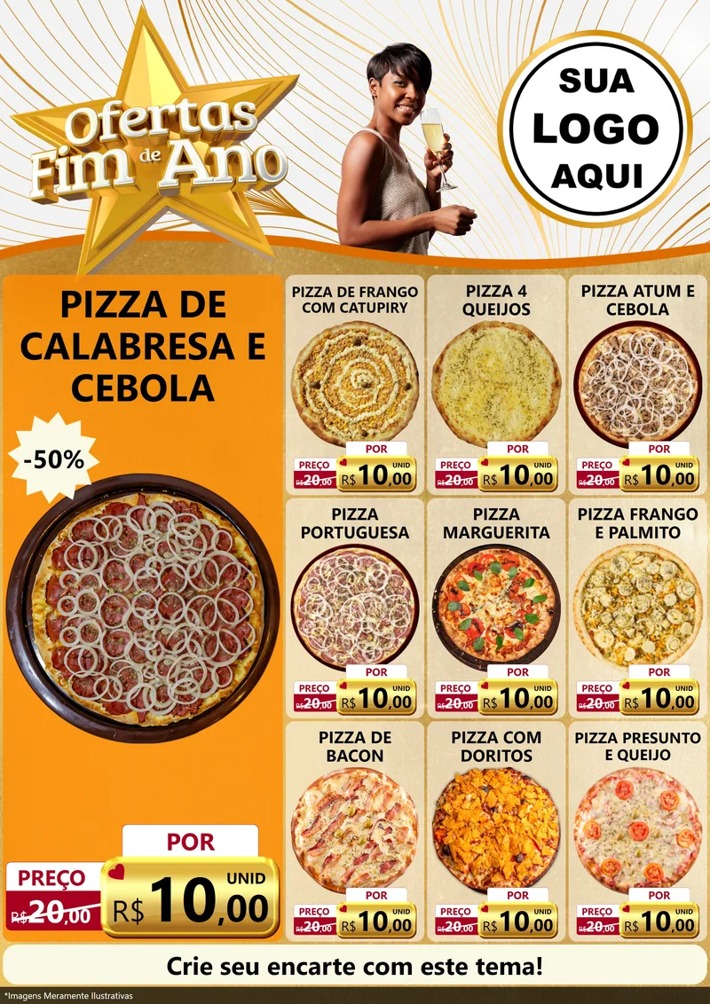 Modelo de Encarte para Encarte A4 Vertical com o tema Ofertas Fim de Ano para Pizzaria