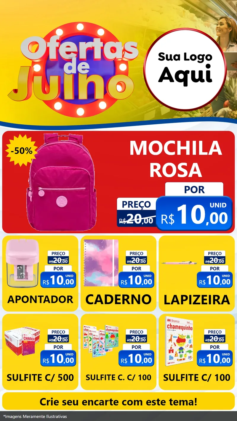 Modelo de Rede Social para Stories com o tema Ofertas de Julho para Papelaria