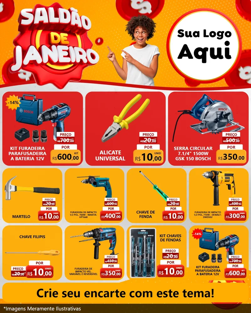 Modelo de Rede Social para Feed Instagram com o tema Saldão de Janeiro para Maquinas e Ferramentas