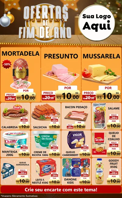 Modelo de Encarte para Encarte Grande com o tema Ofertas de Fim de Ano para Frios e Laticínios
