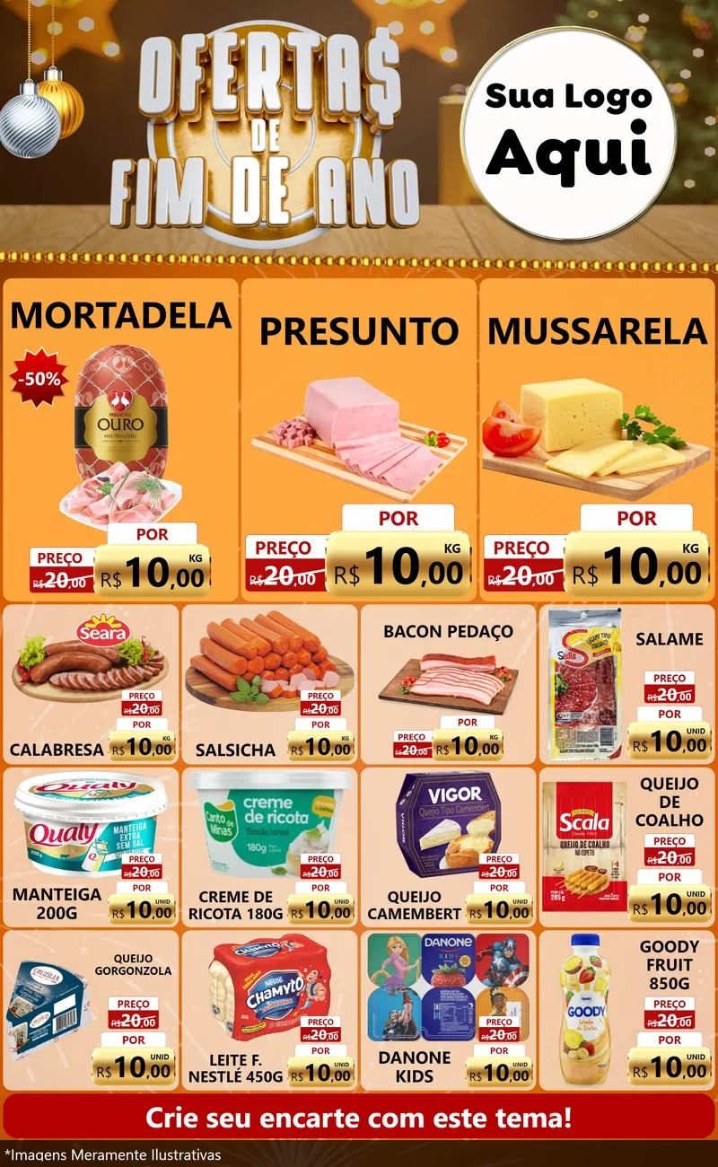 Modelo de Encarte para Encarte Grande com o tema Ofertas de Fim de Ano para Frios e Laticínios