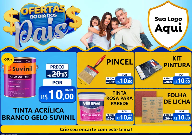 Modelo de Encarte para Encarte A4 Horizontal com o tema Ofertas do Dia dos Pais para Tintas e Ferramentas