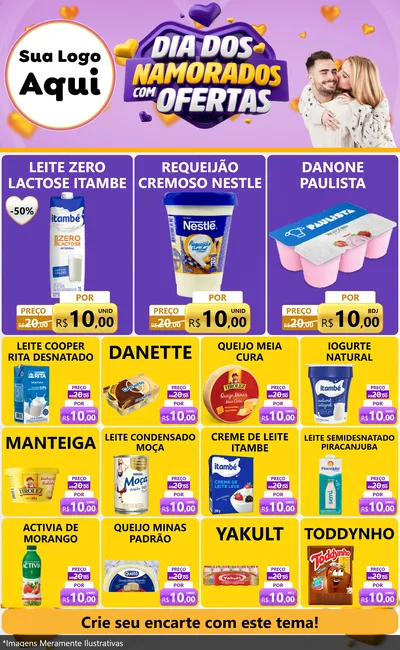 Modelo de Encarte para Encarte Grande com o tema Dia Dos Namorados Com Ofertas para Frios e Laticínios