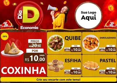 Modelo de Encarte para Encarte A4 Horizontal com o tema Dia D Economia para Salgadaria
