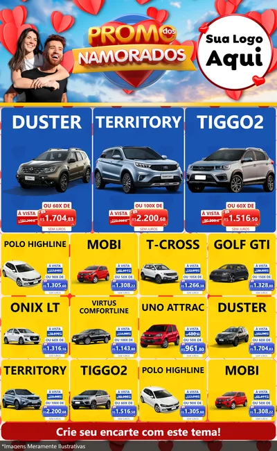 Modelo de Encarte para Encarte Grande com o tema Promo dos Namorados para Concessionaria de Carros