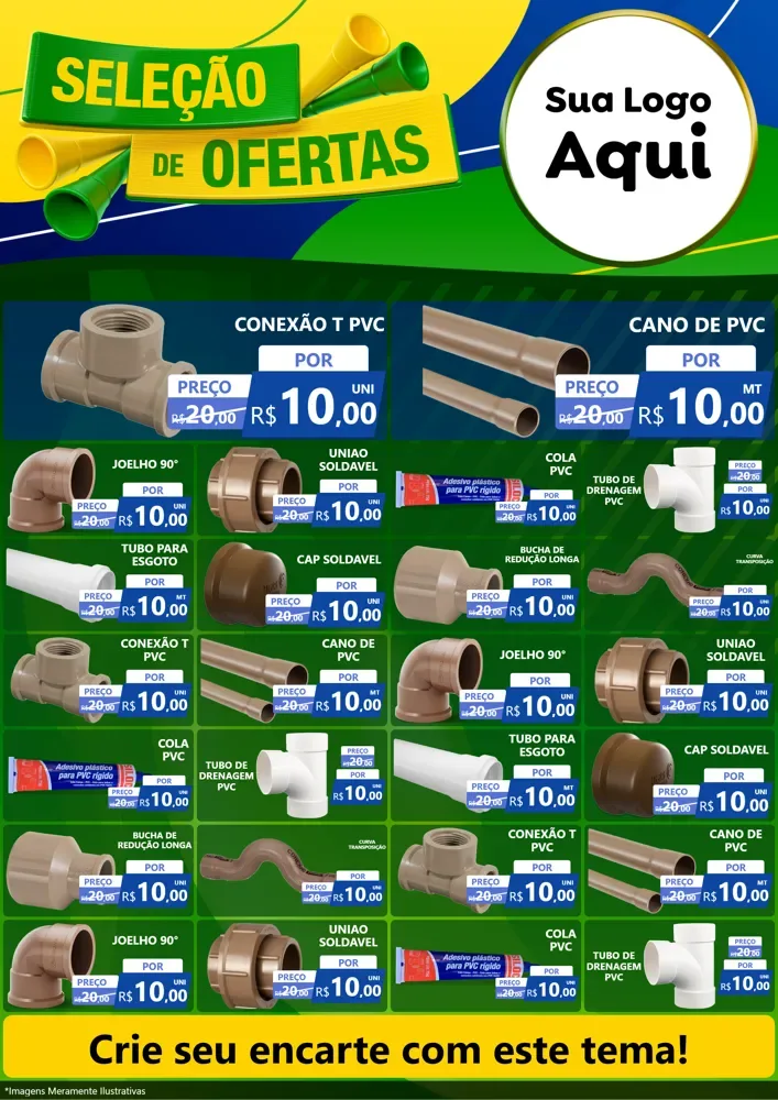 Modelo de Encarte para Encarte A4 Vertical com o tema Seleção de Ofertas - Copa para Tubos e conexões
