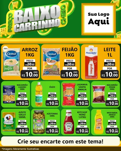 Modelo de Rede Social para Feed Instagram com o tema Preço Baixo Carrinho Cheio para Supermercado