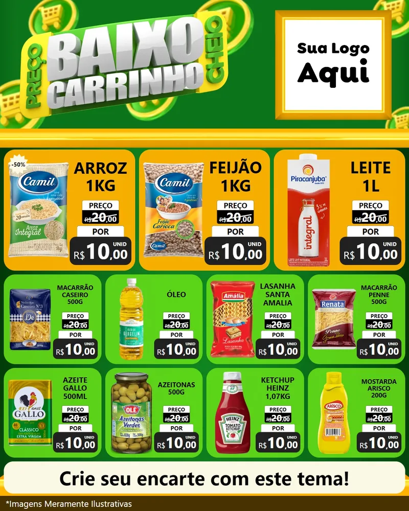 Modelo de Rede Social para Feed Instagram com o tema Preço Baixo Carrinho Cheio para Supermercado