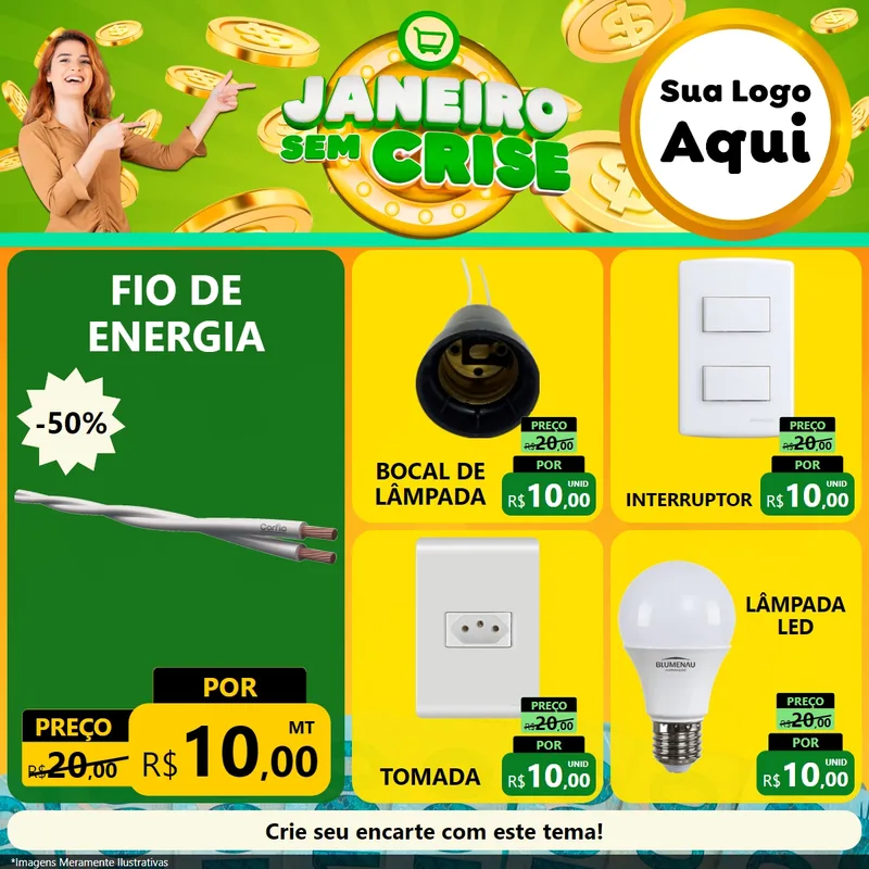 Modelo de Rede Social para Feed Facebook com o tema Janeiro Sem Crise para Materiais Elétricos
