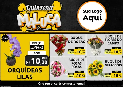Modelo de Encarte para Encarte A4 Horizontal com o tema Quinzena Maluca para Floricultura e jardim