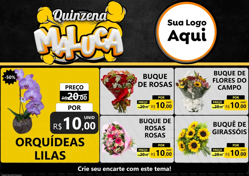Modelo de Encarte para Encarte A4 Horizontal com o tema Quinzena Maluca para Floricultura e jardim