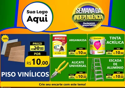 Modelo de Encarte para Encarte A4 Horizontal com o tema Semana da Independência Declaramos Preços Baixos para Material para Construção