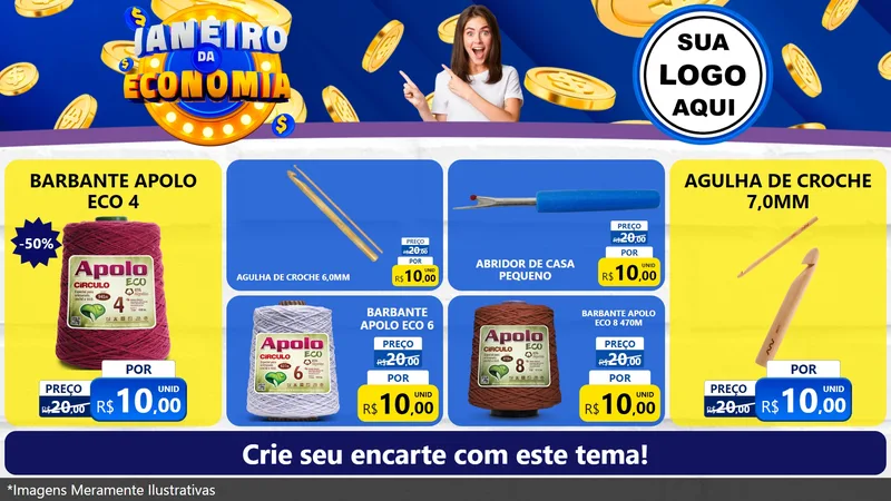 Modelo de TV para TV Horizontal com o tema Janeiro da Economia para Armarinho e Aviamentos