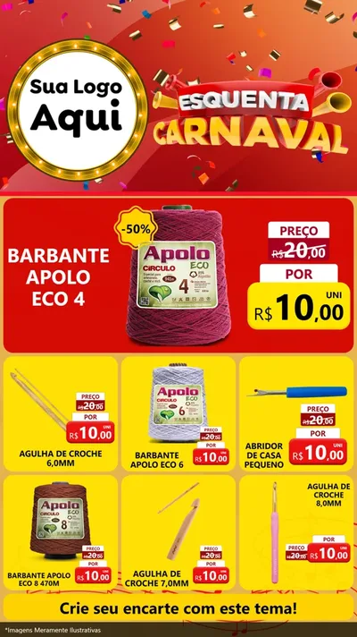 Modelo de Rede Social para Stories com o tema Esquenta Carnaval para Armarinho e Aviamentos