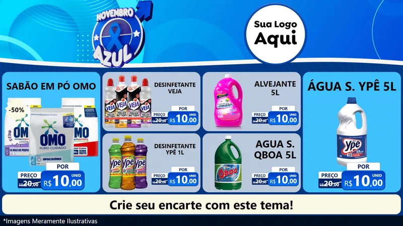 Modelo de TV para TV Horizontal com o tema Novembro Azul para Produtos de Limpeza