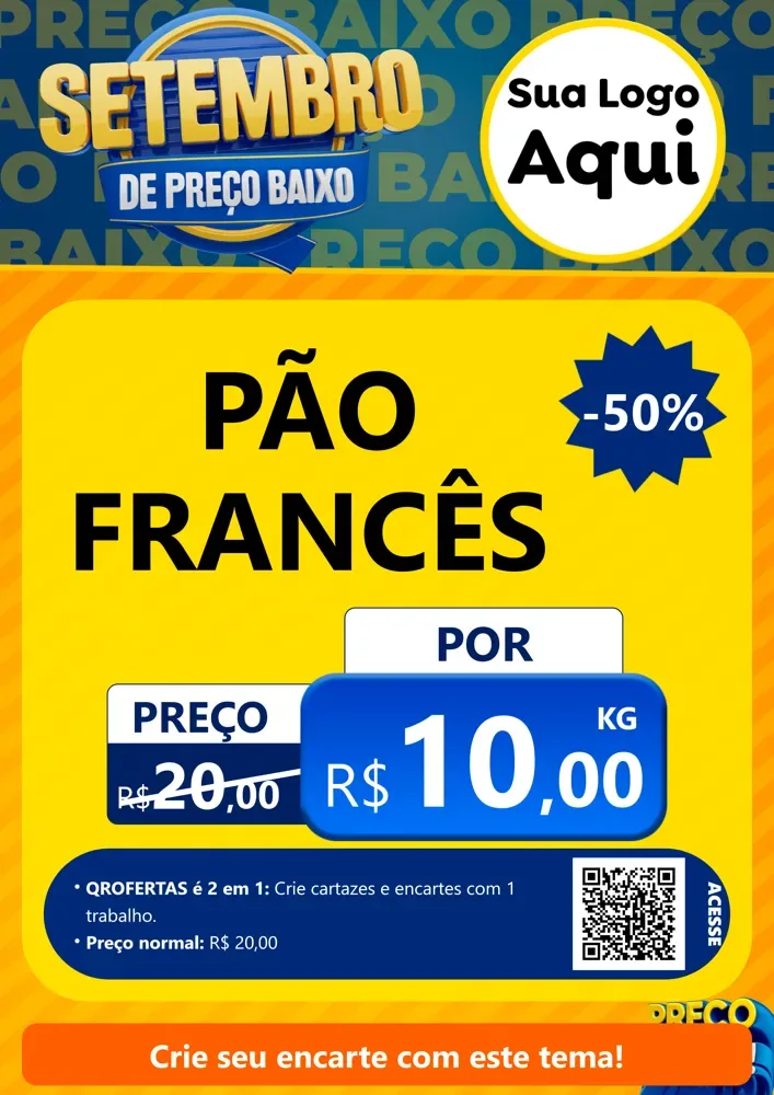 Modelo de Cartaz para Cartaz A4 Vertical com o tema Setembro De Preço Baixo para Padaria