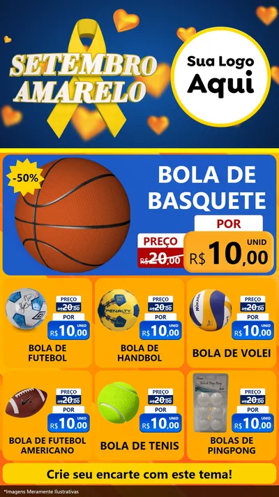Modelo de Rede Social para Stories com o tema Setembro Amarelo para Artigos Esportivos