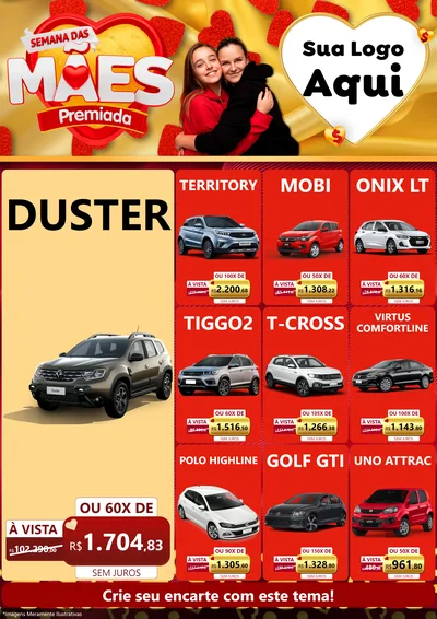 Modelo de Encarte para Encarte A4 Vertical com o tema Semana das Mães Premiada para Concessionaria de Carros