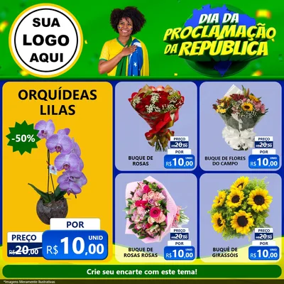 Modelo de Rede Social para Feed Facebook com o tema Dia Da Proclamação Da República para Floricultura e jardim