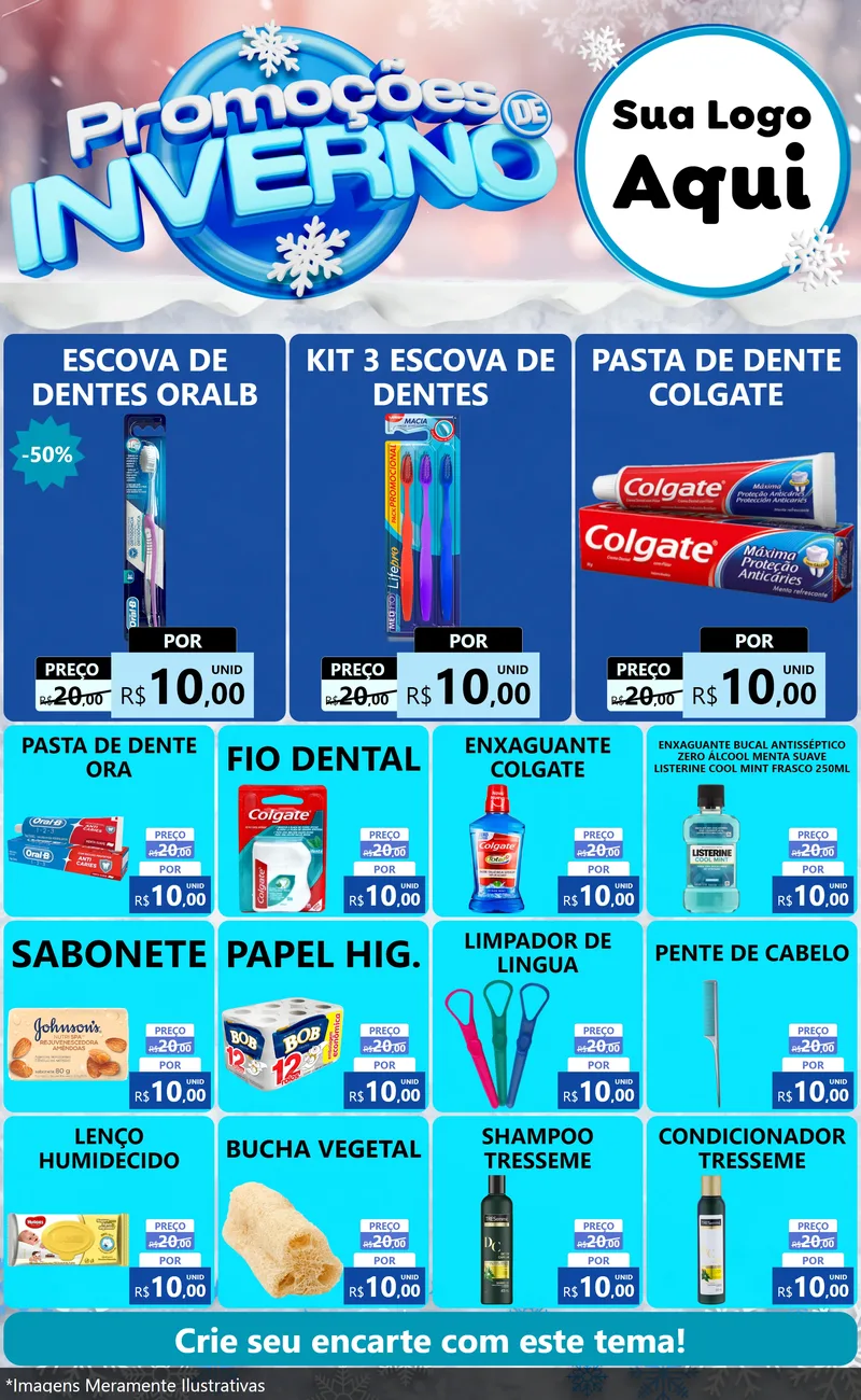 Modelo de Encarte para Encarte Grande com o tema Promoções de Inverno para Higiene Pessoal