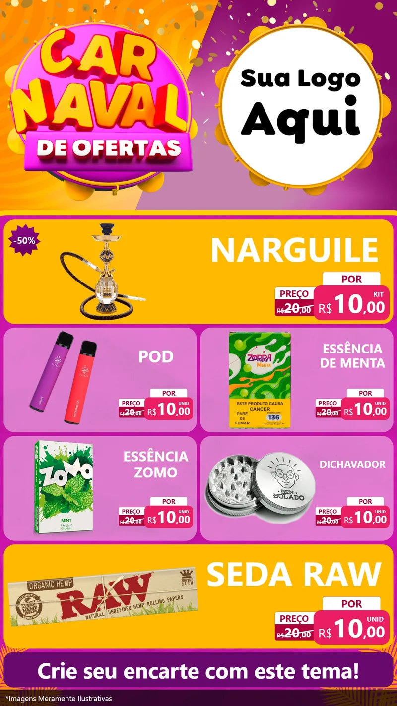 Modelo de TV para TV Vertical com o tema Carnaval de Ofertas para Tabacaria