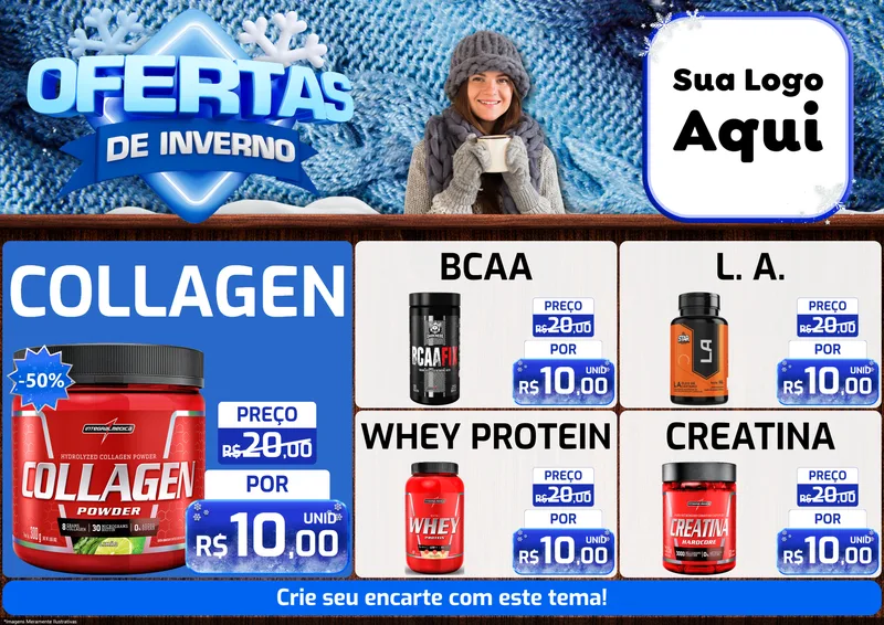 Modelo de Encarte para Encarte A4 Horizontal com o tema Ofertas de Inverno para Suplementos alimentares