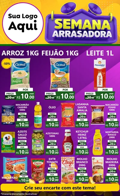 Modelo de Encarte para Encarte Grande com o tema Semana Arrasadora para Supermercado