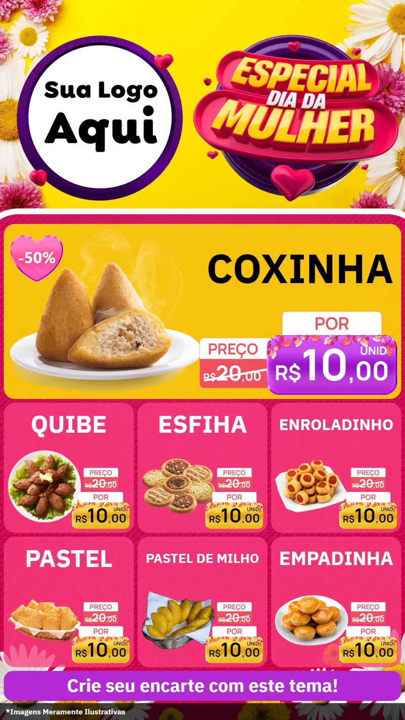 Modelo de Rede Social para Stories com o tema Especial Dia da Mulher para Salgadaria