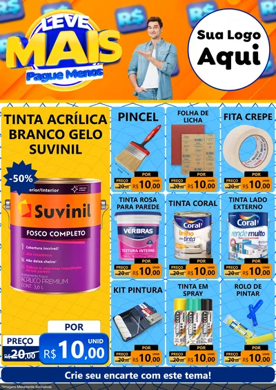 Modelo de Encarte para Encarte A4 Vertical com o tema Leve Mais, Pague Menos para Tintas e Ferramentas