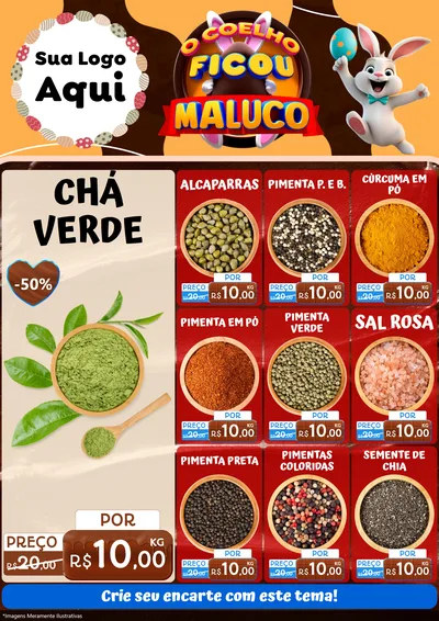 Modelo de Encarte para Encarte A4 Vertical com o tema O Coelho Ficou Maluco - Páscoa para Produtos Naturais